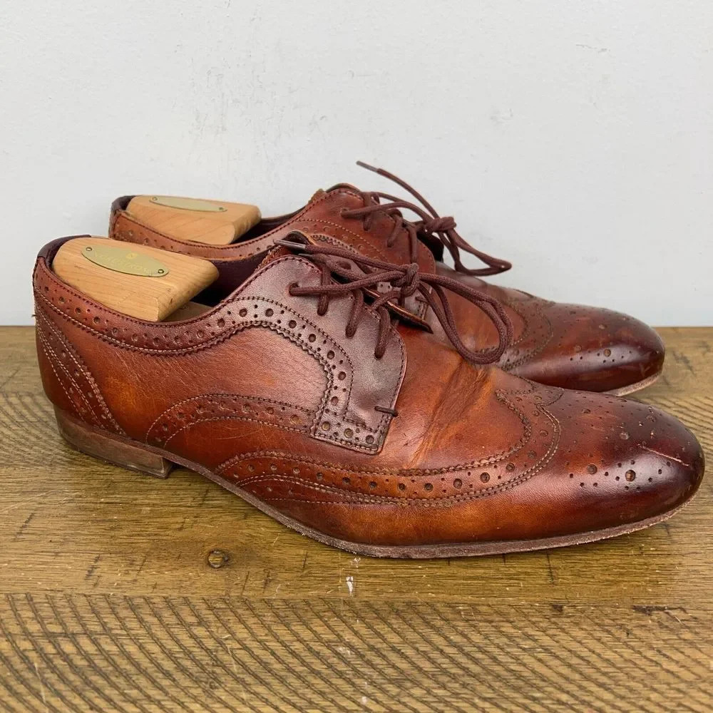 Ted Baker Shoes Mens 9 Gryene Chili Brown Leather Derby Wingtip‎ Oxford Lace Up